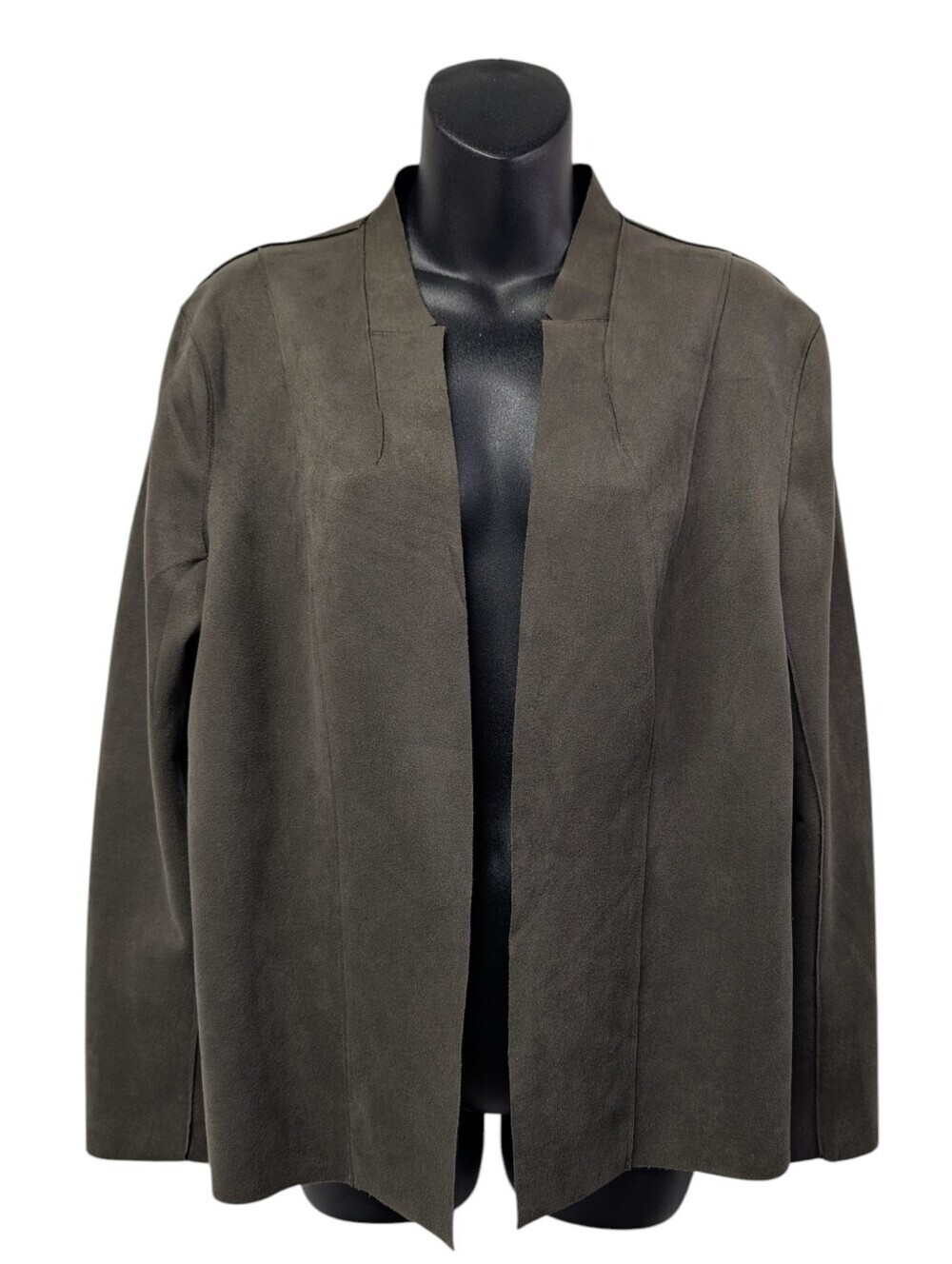 Premise Faux Leather Open Front Blazer Jacket Size Large Olive Green Soft Suede